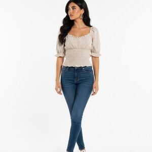 Abercrobie & Fitch Puff Sleeve Smocked Sweatheart Neckline Gingham Women's M